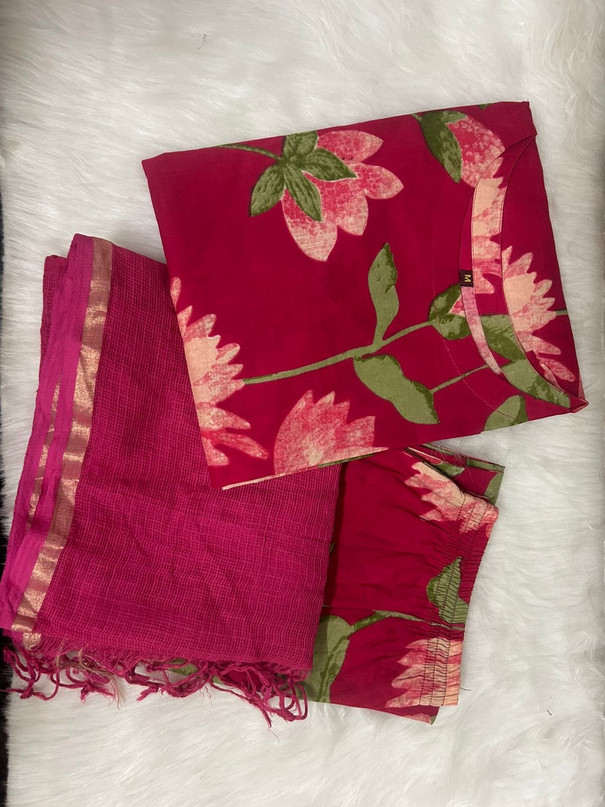 Printed Cotton Halter Neck Kurti Palazzo Suit Set